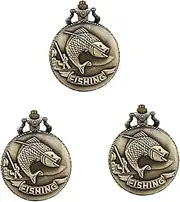 [Gatuida] 2 pcs New Gift Watch Creative Vintage Pendant Day Pattern Wedding Men Year Birthday with Hanging Retro Father for Mechanical Carp Chain Bronze Relief Alloy Embossment