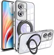 [Jarttarn] Invisible Stand Magnetic Case Compatible with Oppo A79 5G, Compatible with Mag-Safe, Clear Shockproof Slim with Lens Film Phone Cover Ring Holder Women Men (Black)