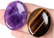 2PCS Worry Stone for Anxiety Tigers Eye Amethyst Healing Crystals Hand Carved...
