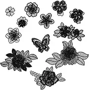 12 Pcs Black Lace Embroidered Flower Patches, Mixed Style 3D Floral Sew On Patches for Decoration Repairing Women's Dress Jeans Sweater Hats Shoes Bags Clothes