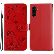 Kt Imprinting Flower Series-4 For Samsung Galaxy A34 5g Pu Leather Flip Phone Wallet Case Imprinted Cat Bee Flower Stand Shockproof Magnetic Phone Cov
