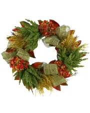 Creative Displays 25in Orange Hydrangea And Heather Fall Wreath With Bows