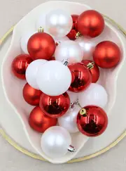 Red & White Mix Christmas Baubles 80mm Gloss Matte 24 Pack