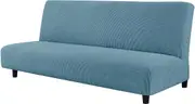 Stretch Armless Sofa Slipcover Futon Cover with Elastic Bottom, Smoky Blue