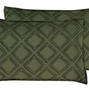 Cleverpolly Microfibre Tufted Pillowcases - Ultra Soft, Comfy, Embroidered - Set of 2 Luxurious Standard Covers - Khaki Green