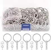 Swpeet 450Pcs 4/5 Inch 20mm Sliver Flat Key Chain Rings Kit, Including 150Pcs Split Keychain Rings with Chain and 150Pcs Jump Ring with 150Pcs Screw Eye Pins Bulk for Jewelry Findings Making