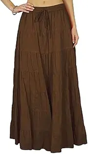 [Phagun] Women's Summer Cotton Skirt Ethnic Design Drawstring Waist