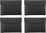 4X PU Leather A4 File Folder Document Holder Waterproof Portfolio Envelope Folder Case with Snap Closure(Black)