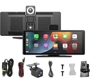 2025 Model - Wireless Screen with 4k Dash Cam, Hd IPS Screen, Bluetooth, GPS Navigation, 1080P Backup Camera (Black 32G)