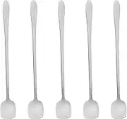 Luxshiny 5pcs Stainless Steel Long Ice Spoon for Smooth Mixing of Cocktails Coffee and Cold Teas Stylish Square Head Design for Even Stirring for Bartenders and Home Use