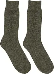 [Hann Brooks] Mens Merino Lambswool Hiking Walking Thermal Warm Boots Cable Pattern Crew Socks UK 7-11 2 Pairs Army Khaki Green, Khaki Green, One size