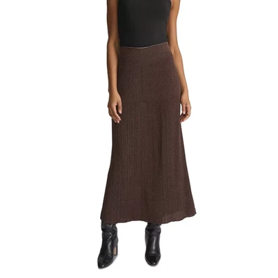 LAFAYETTE 148 WOMENS XSMALL RIBBED PULL ON KNIT MIDI SKIRT BROWN METALLIC NEW