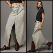 Anthropologie The Madi Front-Slit Denim Skirt by Pilcro Blue Size 6 SMALL Light
