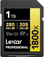 Lexar Professional 1TB 1800X 280MB/s 4K V60 SD Memory Card