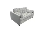 Sarantino Quincy 2-Seater Velvet Sofa Bed in Light Grey with Wooden Frame and Tufted Design