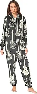 [AIXIWAWA] (Hand Drawing Guitar Adult Onesie Pajamas, One Piece Pajama Jumpsuits for Men Women Zip Front Unisex