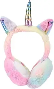 [Minkissy] 1PC Cartoon Unicorn Ear Warmers Plush Earmuffs for Winter Cold Ear Covers Comfortable Safe for Skin present for Christmas Holidays Bright Colors Design