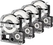 LK-4WBN Label Tape Replacement for Epson Label Maker Tape SS12KW LC-4WBN LC 4WBN9 LK Tape 12mm 1/2" Black on White Compatible with Epson LabelWorks LW-300 LW-400 LW-600P LW-700 Label Printer, 4-Pack