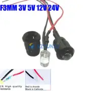 3V 5V 12V 24V 3MM LED Diode Light Clear 20cm Cable Pre-Wired With Plastic Holder