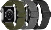 T Tersely Nylon Watch Bands for Apple Watch, 3Pack Stretchy Solo Loop Bands, Elastic Braided Strap for iWatch Ultra 2, Series 10/9/8/7/6/5/4/3/2/1