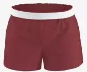 SOFFE Juniors Athletic Cheer Shorts Foldover Waist Low Rise Light RED sz L