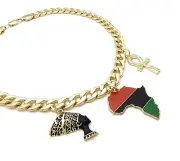 NEFERTITI, ANKH, AFRICA, GYE NYAME & 11mm 20" Cuban Link Choker Chain Necklace