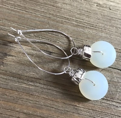 Min Favorit Opal Recycled Sea Glass Drop & Hammered Silver Pl Artisan Earrings