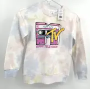 MTV TIE DYE CREWNECK PULLOVER SWEATSHIRT Youth Girl Size 7 Pastel Retro Look