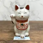 Maneki Neko Beckoning Lucky Cat Pottery Yakushigama Right Paw Arabesque Apron S