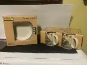 Sakura Debbie Mumm Winter Birds Coffee Mugs - Set of 4 & 4 Soup Bowls - Boxed