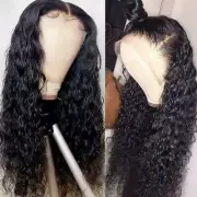 Curly Hair Lace Front Wig Synthetic No Gel Ajustable Cap Headband Wig BlackWomen