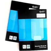 Quill, Premium Exercise Book A4, 128 Pages, 8mm Ruled with Red Margin, Pack 2, Durable Water Resistent Cover