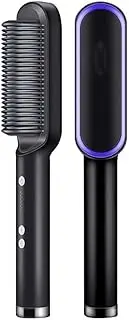 Ionic Hair Straightener Brush - Enhanced Ionic Straightening Brush for Frizz-Free Silky Hair, Anti-Scald & Auto-Off Safe & Easy to Use(Black)