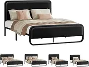 ALFORDSON Metal Bed Frame Double Size with Upholstered Head Board Footboard, Industrial Style Mattress Topper Platform with Steel Slat, Madge Series, Black
