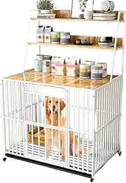 Dog crate with storage shelves, multi-functional furniture dog crate, indoor medium-sized dog crate, wooden dog crate with pull-out tray, three shelves, thicker and thickened for indoor(White,95cm/37i