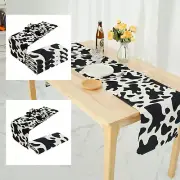 2/4Pcs Cow Table Runner Linen Table Cloth Rectangle Tablecloth Black and A