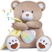BEREST Rechargeable Sleep Soother Bear, Mom's Heartbeat Cry Sensor, Lullabies & White Noise, Nursery Decor Night Light Projector, Toddler Crib Sleeping Aid, Baby Shower Gifts