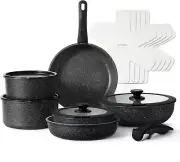 17Pcs Pots and Pans Set Detachable Handle, Nonstick Cookware Set with Removable
