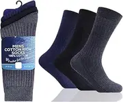 OnlyBee Men's Comfort 100% Cotton 3 Pair Pack Black Dark Mix Ribbed Socks UK 6-11