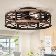 Shluce Farmhouse Flush Caged Ceiling Fan with Lights & Remote Control