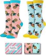 [sockfun] Women Teeth Dental Pineapple Library Card Chicken Bee Socks, Dentist Fruit Reading Animal Lover Gifts In 2 Pack