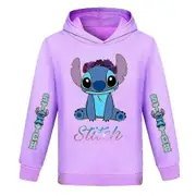 Kids Girls Boys Lilo And Stitch Print Hoodie Long Sleeve Pullover Jumper Hooded Sweatshirt Casual Tops -NMAOV Purple 13-14 Years