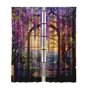 2Pcs Stained Glass Flower Wisteria Printed Curtain for Home Decor
