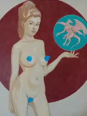 female figure drawing nude pencil colored artist Jerome Cadd dragon girl globe