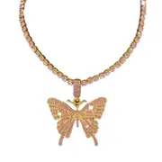 Nevenka Sparkly Butterfly Rhinestone Pendant Necklaces for Women and Girls-Pink
