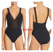 NWT Amoressa Miraclesuit Cami Suzette Mesh Grommets One Piece Swimsuit 14 $188