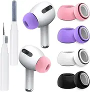 [4 Pairs] Ear Tips for AirPods Pro & AirPod Pro 2nd Generation Ear Tips, Anti Slip Soft Silicone for AirPods Pro Replacement Ear Tips Fit in The Charging Case, Cleaning Pen (Black/White/Pink/Purple)
