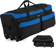 Travelers Club Space Saver 36-inch Tri-fold 3-Wheel Rolling Locker, Black/Blue, 36-Inch, Space Saver 36-inch Tri-fold 3-Wheel Rolling Locker
