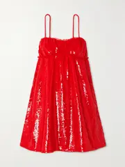 [GANNI] GANNI - Ruched Sequined Tulle Mini Dress - Red - EU 36 EU 36 Red