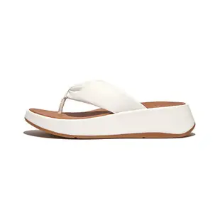 【fitflop】F-MODE 皮革扭紋厚底夾脚涼鞋-都會白